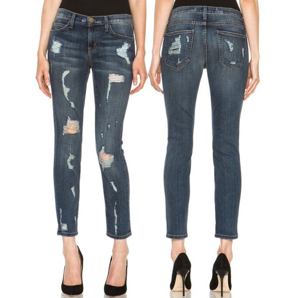 Current/Elliott The Stiletto Dark Shredded Distressed Mid Rise Ankle Jeans 25 - Picture 2 of 16